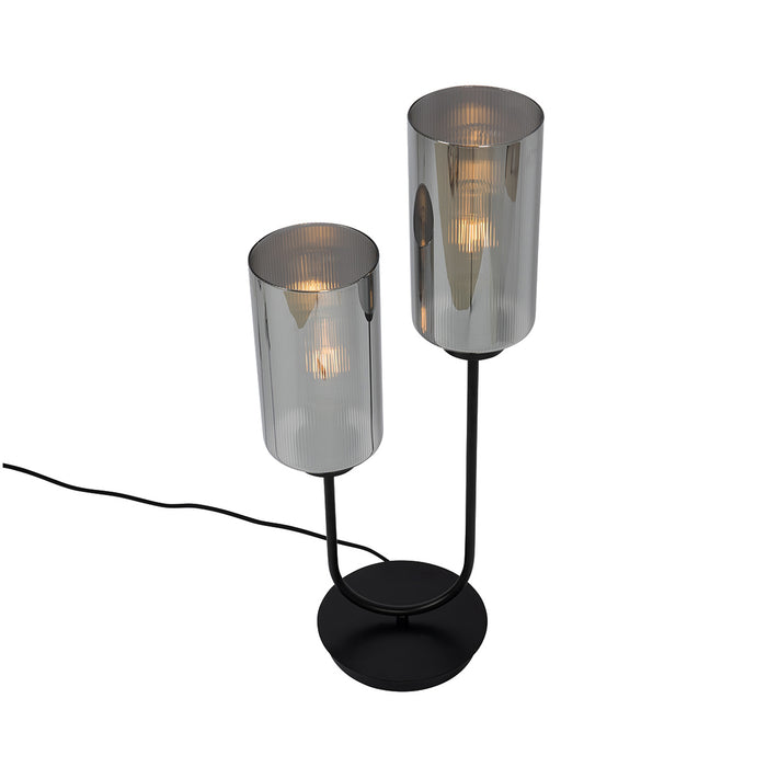QAZQA Art Deco tafellamp zwart met smoke glas 2-lichts - Laura