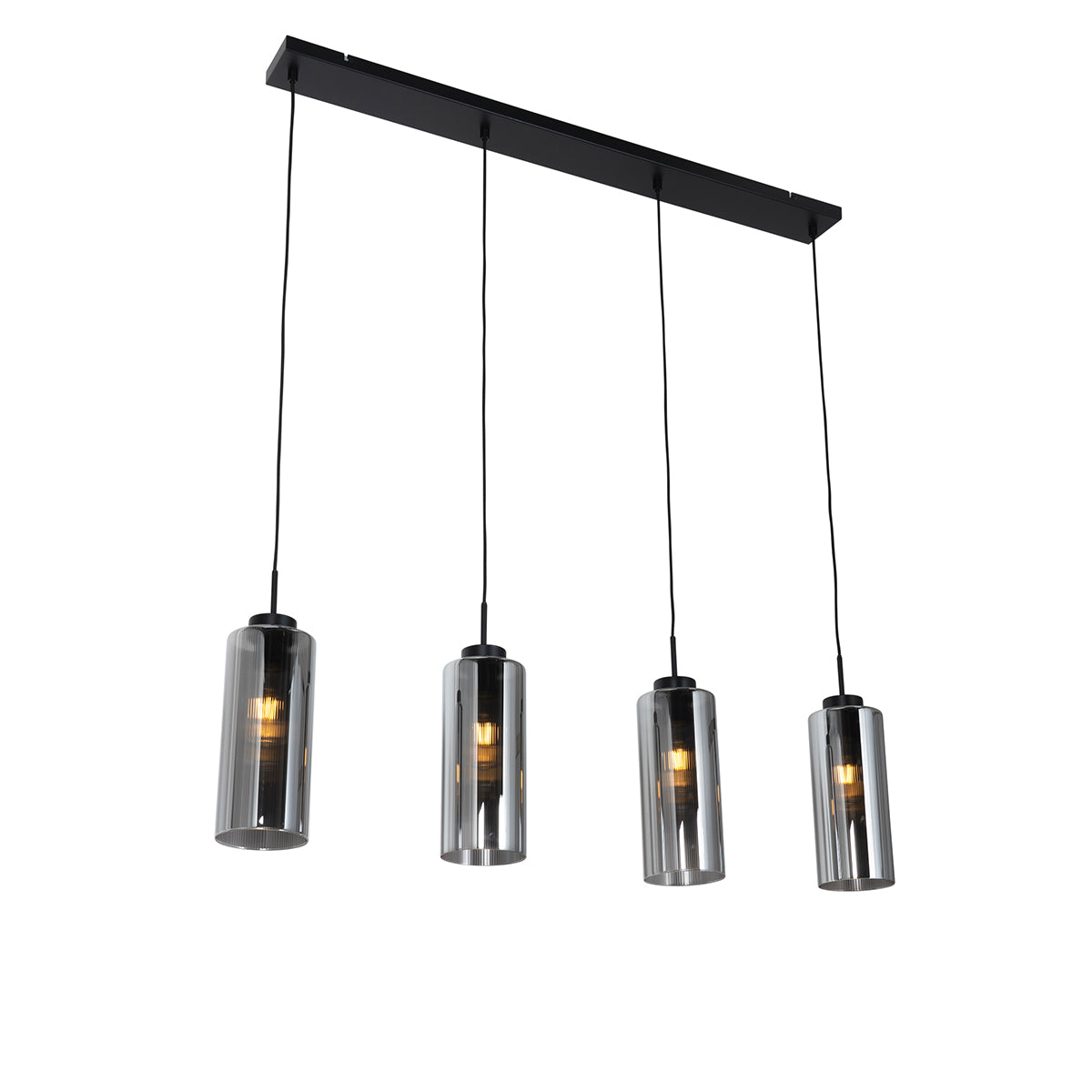 QAZQA Art Deco hanglamp zwart met smoke glas 4-lichts - Laura