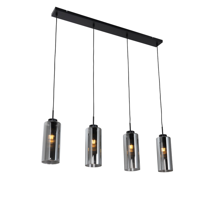 QAZQA Art Deco hanglamp zwart met smoke glas 4-lichts - Laura