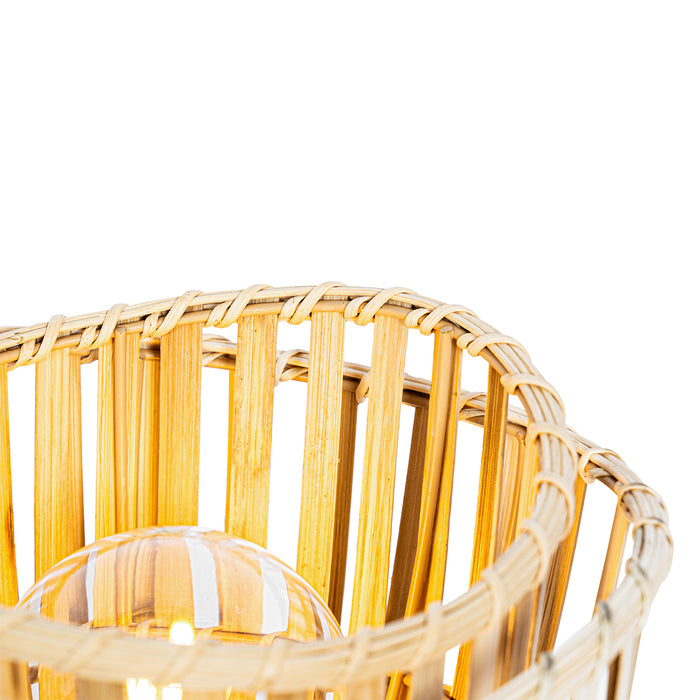 QAZQA Oosterse tafellamp zwart met naturel bamboe - Pua