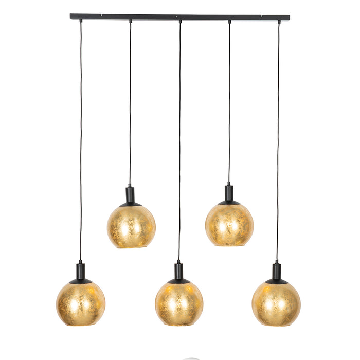 QAZQA Design hanglamp zwart met goud glas 5-lichts - Bert