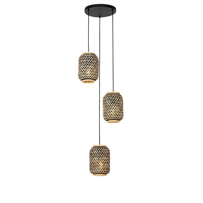 QAZQA Oosterse hanglamp bamboe met zwart 3-lichts - Yvonne