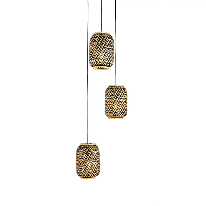 QAZQA Oosterse hanglamp bamboe met zwart 3-lichts - Yvonne