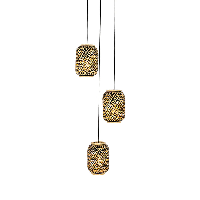 QAZQA Oosterse hanglamp bamboe met zwart 3-lichts - Yvonne