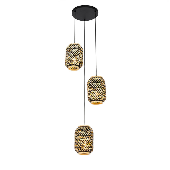 QAZQA Oosterse hanglamp bamboe met zwart 3-lichts - Yvonne