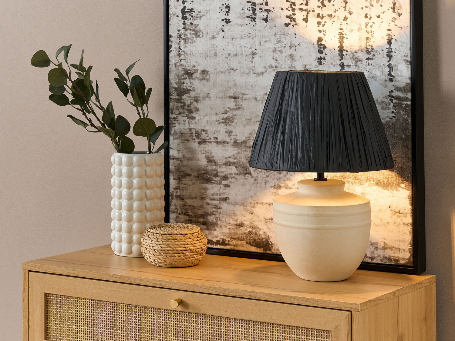 Beliani - TIGRE - Tafelllamp - Beige|Zwart - Keramiek