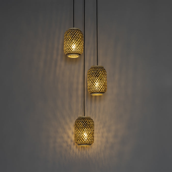 QAZQA Oosterse hanglamp bamboe met zwart 3-lichts - Yvonne