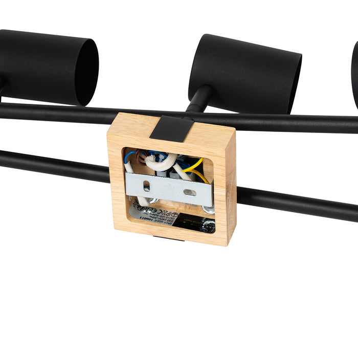 QAZQA Plafondlamp zwart met hout 5-lichts verstelbaar rechthoekig -