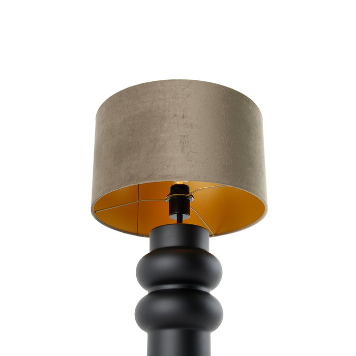QAZQA Design tafellamp zwart 17 cm velours kap taupe met goud 35 cm -