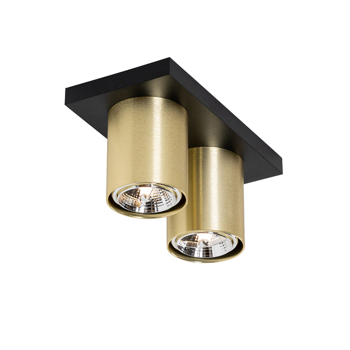 QAZQA Moderne plafondspot zwart met goud 2-lichts - Tubo