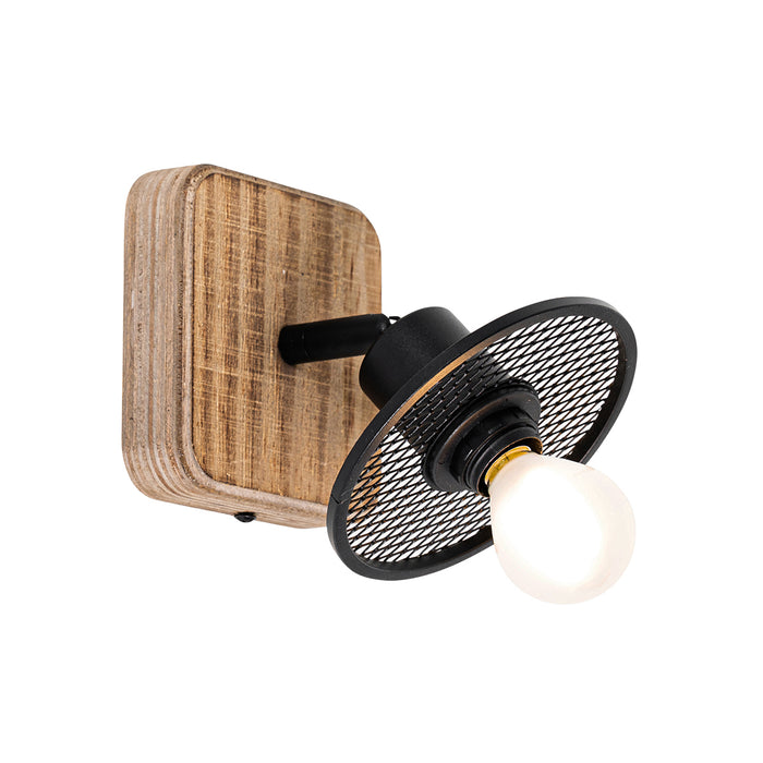 QAZQA Industriële plafondspot zwart met hout - Jasmijn