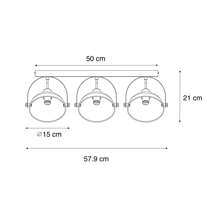 QAZQA Industriële plafondlamp zwart met goud 3-lichts verstelbaar -