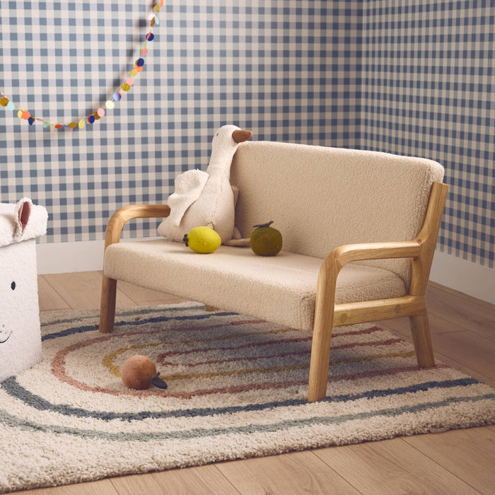 sweeek - 2-zits Scandinavische kinderbank in hout en boucléstof