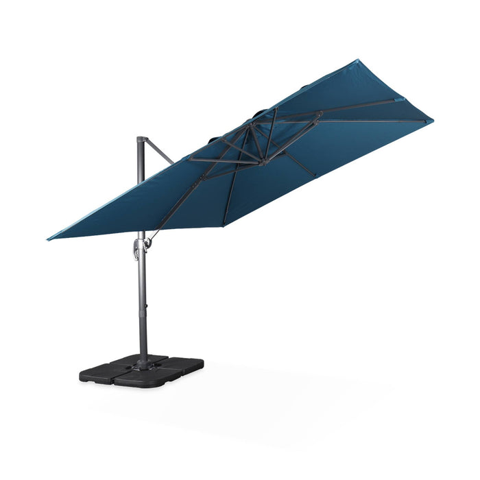 sweeek - Vierkante offset parasol 3x3m + set van 4 verzwaarde tegels