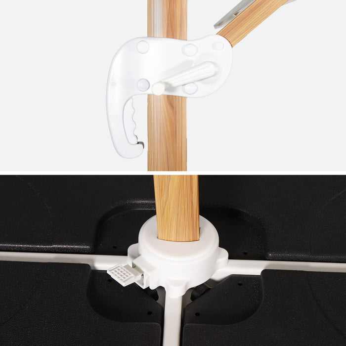 sweeek - Vierkante zweefparasol 3x3m + set van 4 verzwaarde tegels