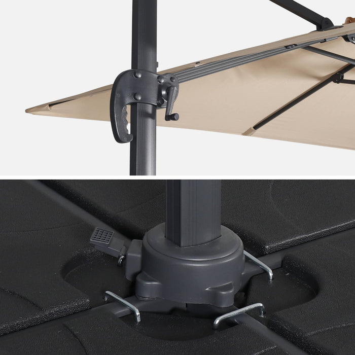 sweeek - Vierkante offset parasol 3x3m + set van 4 verzwaarde tegels