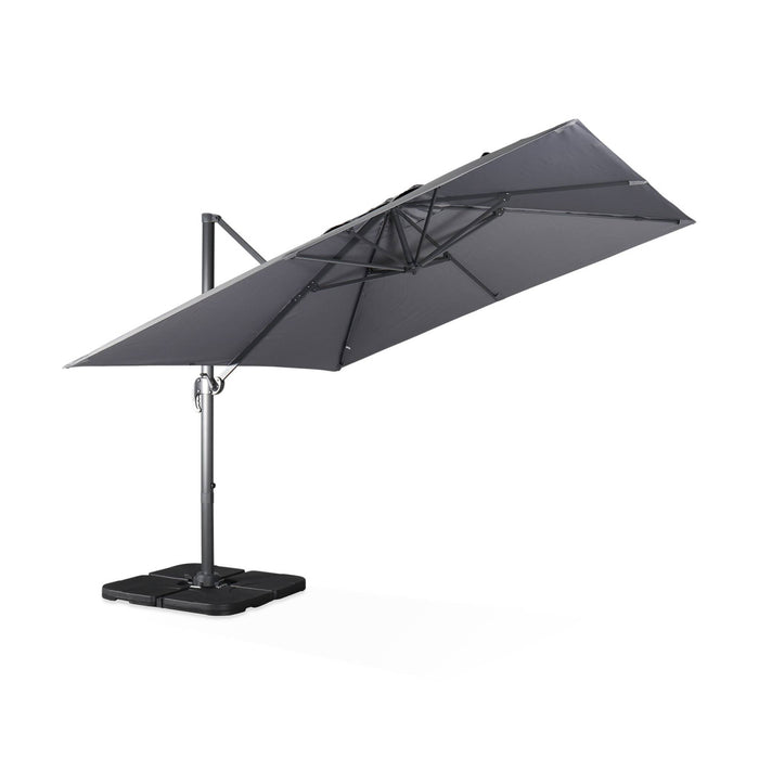 sweeek - Vierkante offset parasol 3x3m + set van 4 verzwaarde tegels