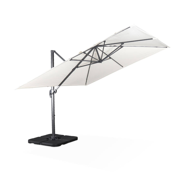 sweeek - Vierkante offset parasol 3x3m + set van 4 verzwaarde tegels