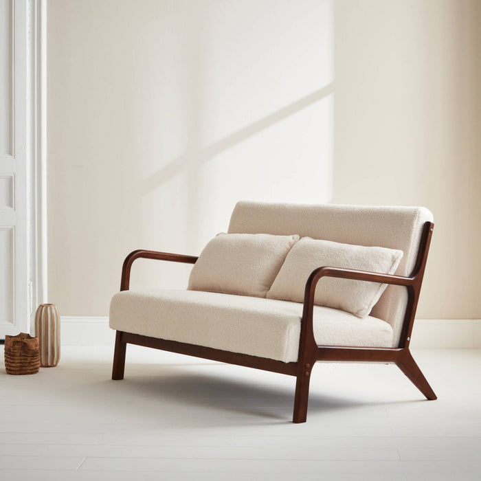 sweeek - Scandinavische 2-zitsbank met bouclé en licht walnootkleurig