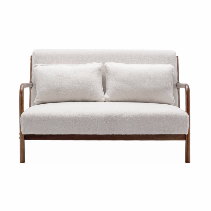 sweeek - Scandinavische 2-zitsbank met bouclé en licht walnootkleurig