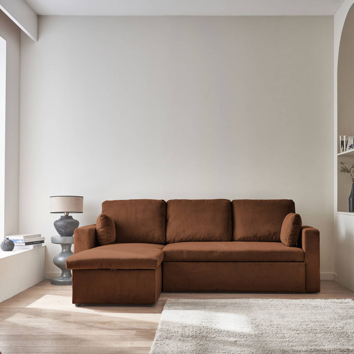 sweeek - Corduroy hoekslaapbank, 3-zits