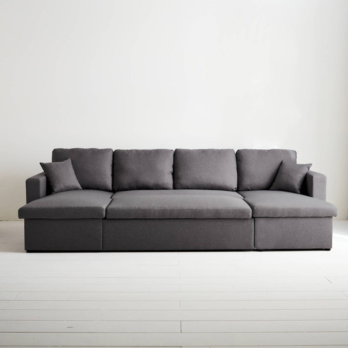 sweeek - 4-zits panoramische slaapbank met donkergrijze stof
