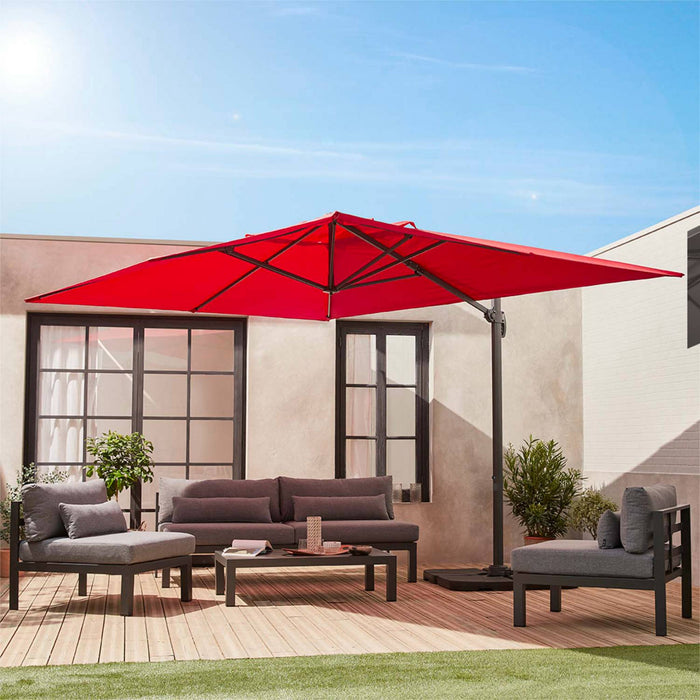 sweeek - Rechthoekige parasol 3x4m + verzwaarde tegels 50x50cm