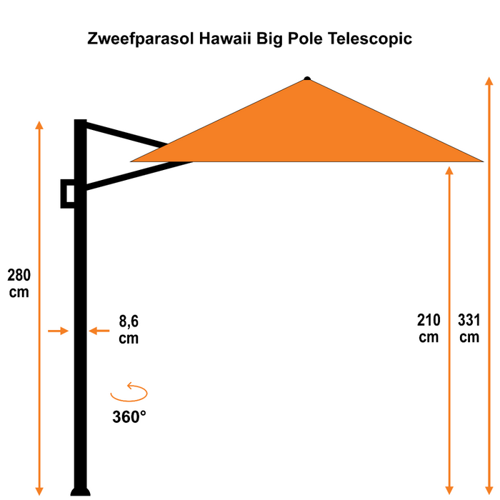 Garden Impressions Hawaii B P telescopic zweefparasol 3x4m - d. grijs