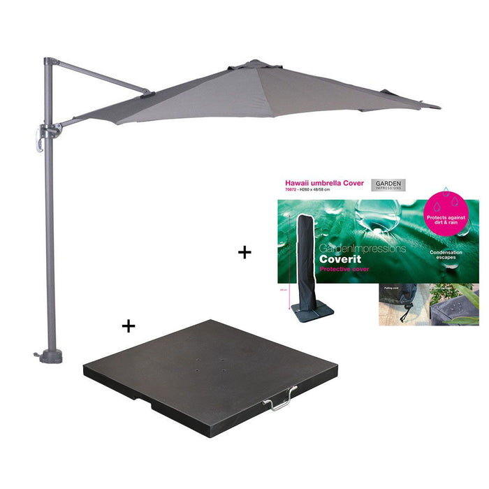 Garden Impressions Hawaii parasol S Ø300 l.grijs + 80kg voet en hoes