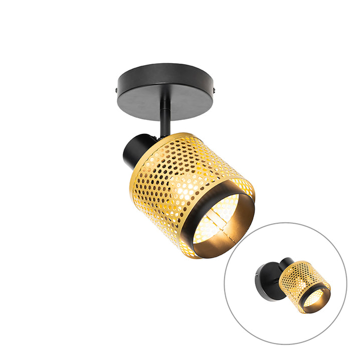 QAZQA Industriële spot zwart met goud - Kayden