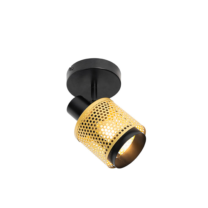 QAZQA Industriële spot zwart met goud - Kayden