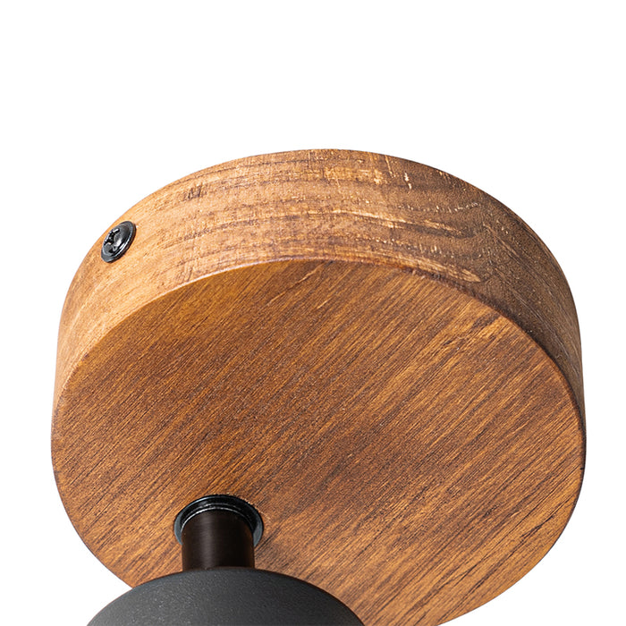 QAZQA Industriële spot zwart met hout kantelbaar - Jeana