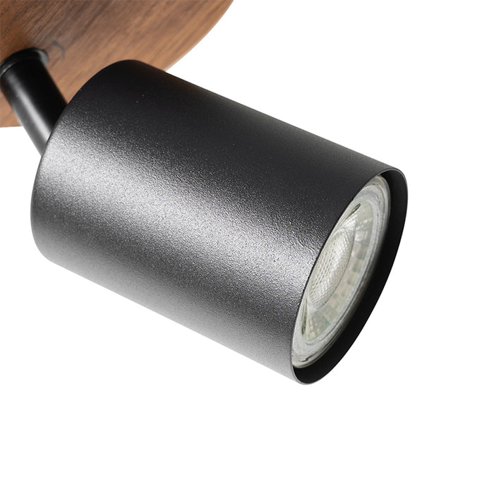 QAZQA Industriële spot zwart met hout kantelbaar - Jeana