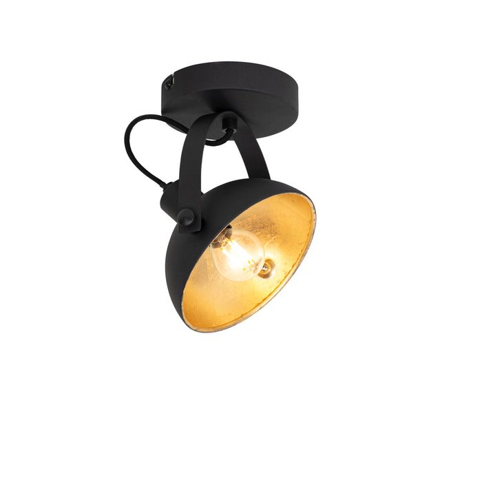QAZQA Industriële plafondlamp zwart met goud 15 cm verstelbaar -