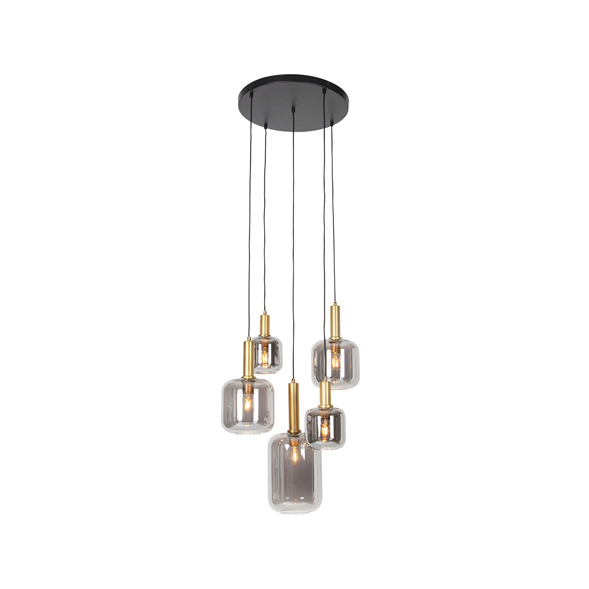 QAZQA Smart hanglamp zwart met goud met smoke glas incl. 5 Wifi A60 -