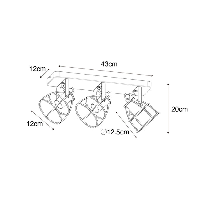 QAZQA Industriële spot donkergrijs met hout verstelbaar 3-lichts -