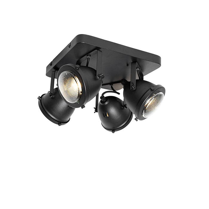 QAZQA Industriële spot zwart 4-lichts - Emado