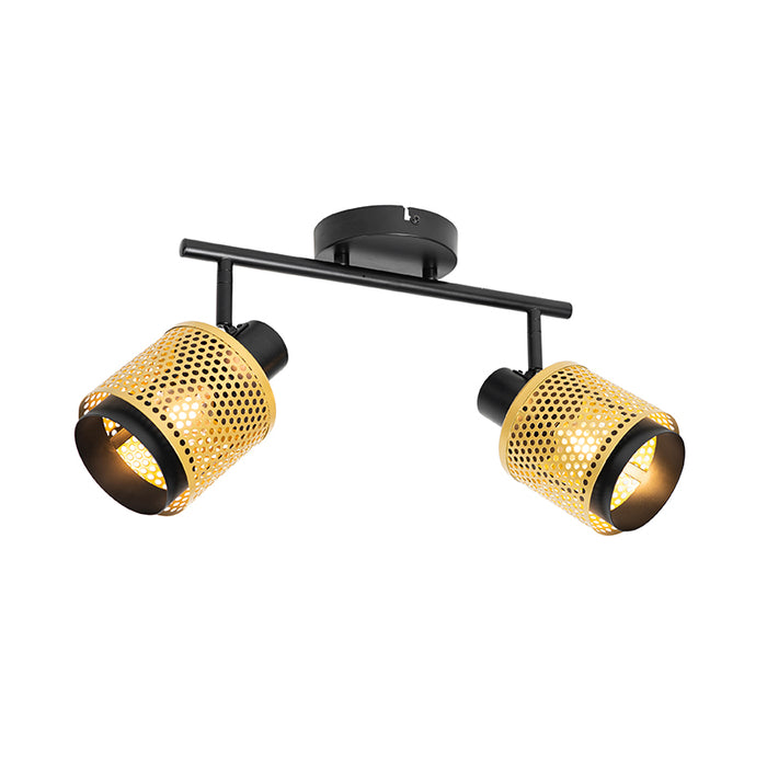 QAZQA Industriële spot zwart met goud 2-lichts - Kayden
