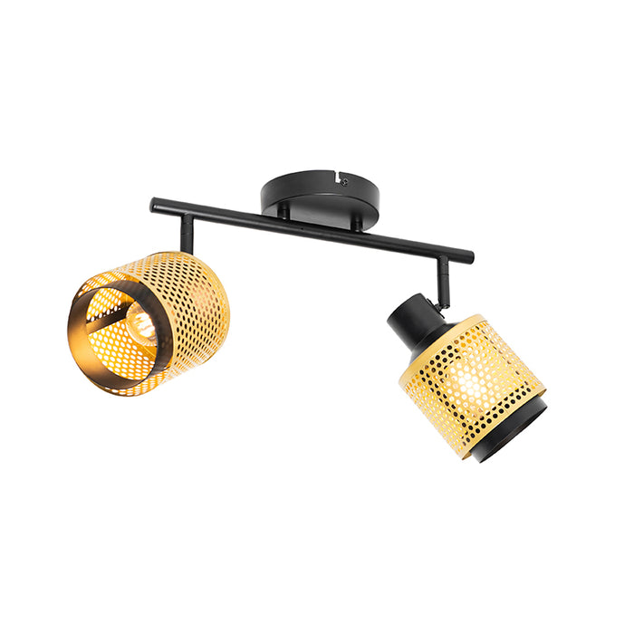 QAZQA Industriële spot zwart met goud 2-lichts - Kayden