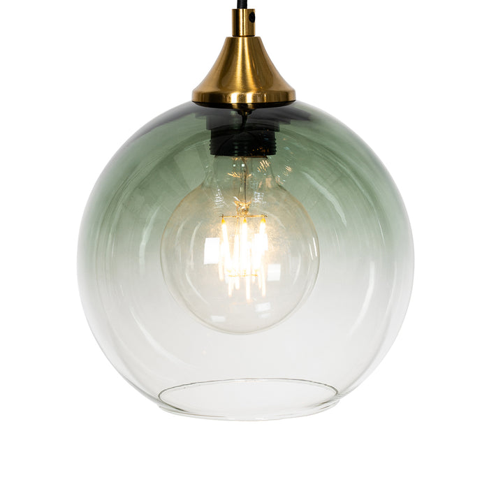 QAZQA Art Deco Hanglamp messing met blauw glas rond 7-lichts - Sandra