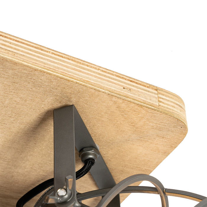 QAZQA Industriële spot hout met donkergrijs verstelbaar 4-lichts -