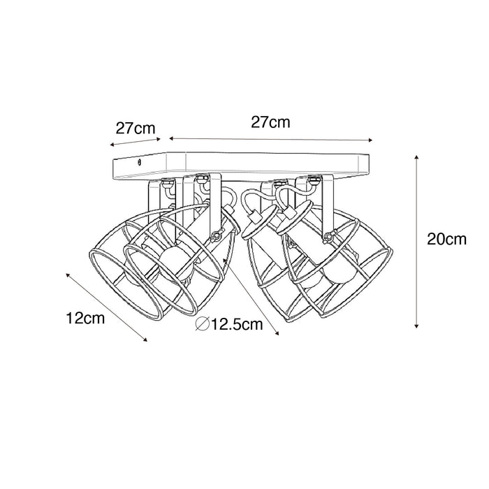 QAZQA Industriële spot hout met donkergrijs verstelbaar 4-lichts -