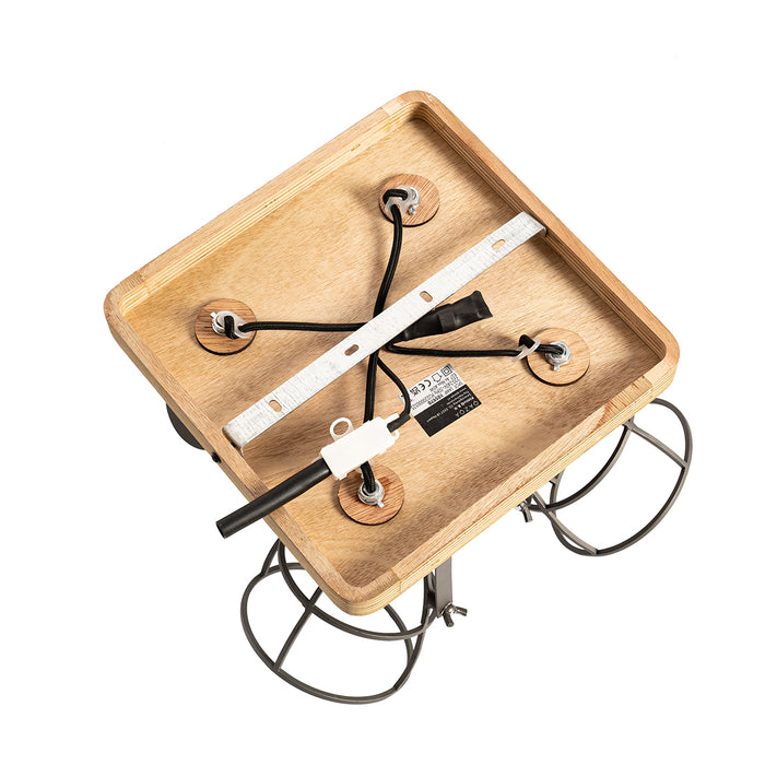 QAZQA Industriële spot hout met donkergrijs verstelbaar 4-lichts -