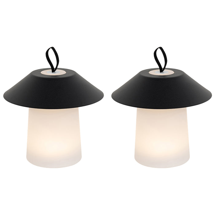 QAZQA Set van 2 tafellampen mushroom zwart incl. LED oplaadbaar -