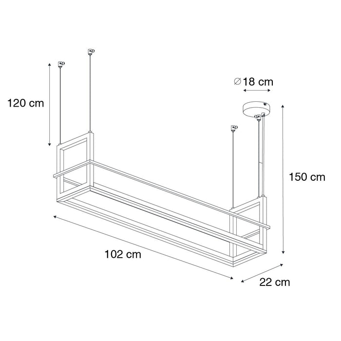 QAZQA Hanglamp zwart met rek incl. LED 3-staps dimbaar - Cage Rack