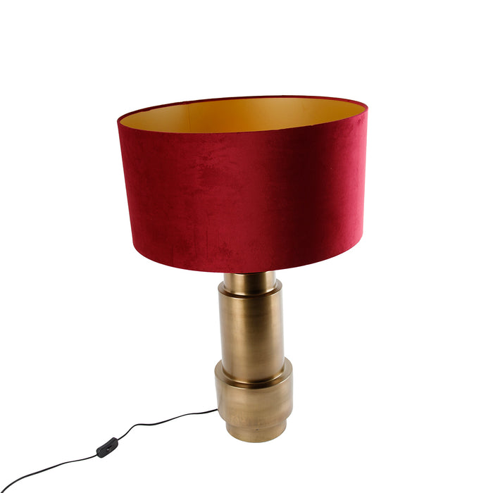 QAZQA Tafellamp brons velours kap rood met goud 50 cm - Bruut