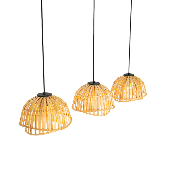 QAZQA Oosterse hanglamp zwart met naturel bamboe 3-lichts - Pua