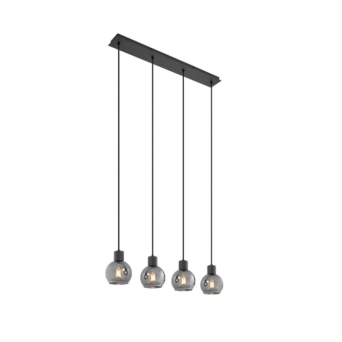 QAZQA Art Deco hanglamp zwart met smoke glas langwerpig 4-lichts -