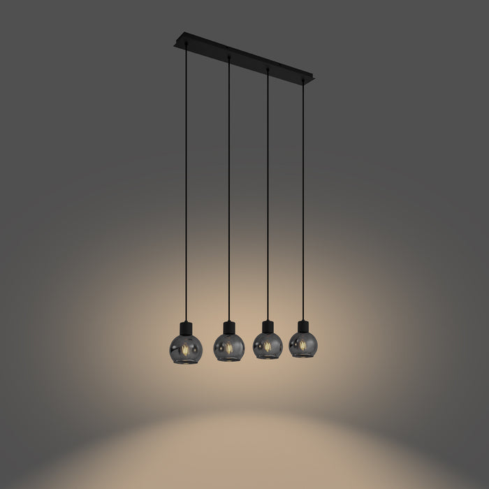 QAZQA Art Deco hanglamp zwart met smoke glas langwerpig 4-lichts -