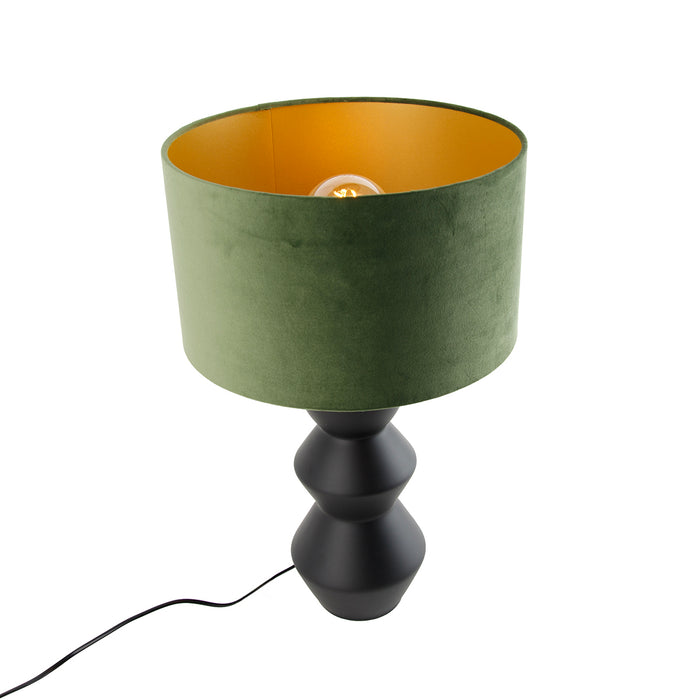 QAZQA Design tafellamp zwart 16 cm velours kap groen met goud 35 cm -